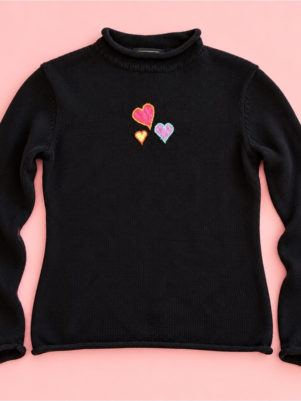 Planet Earth Sweaters Black Heart Embroidered Cotton Sweater Size M Peru